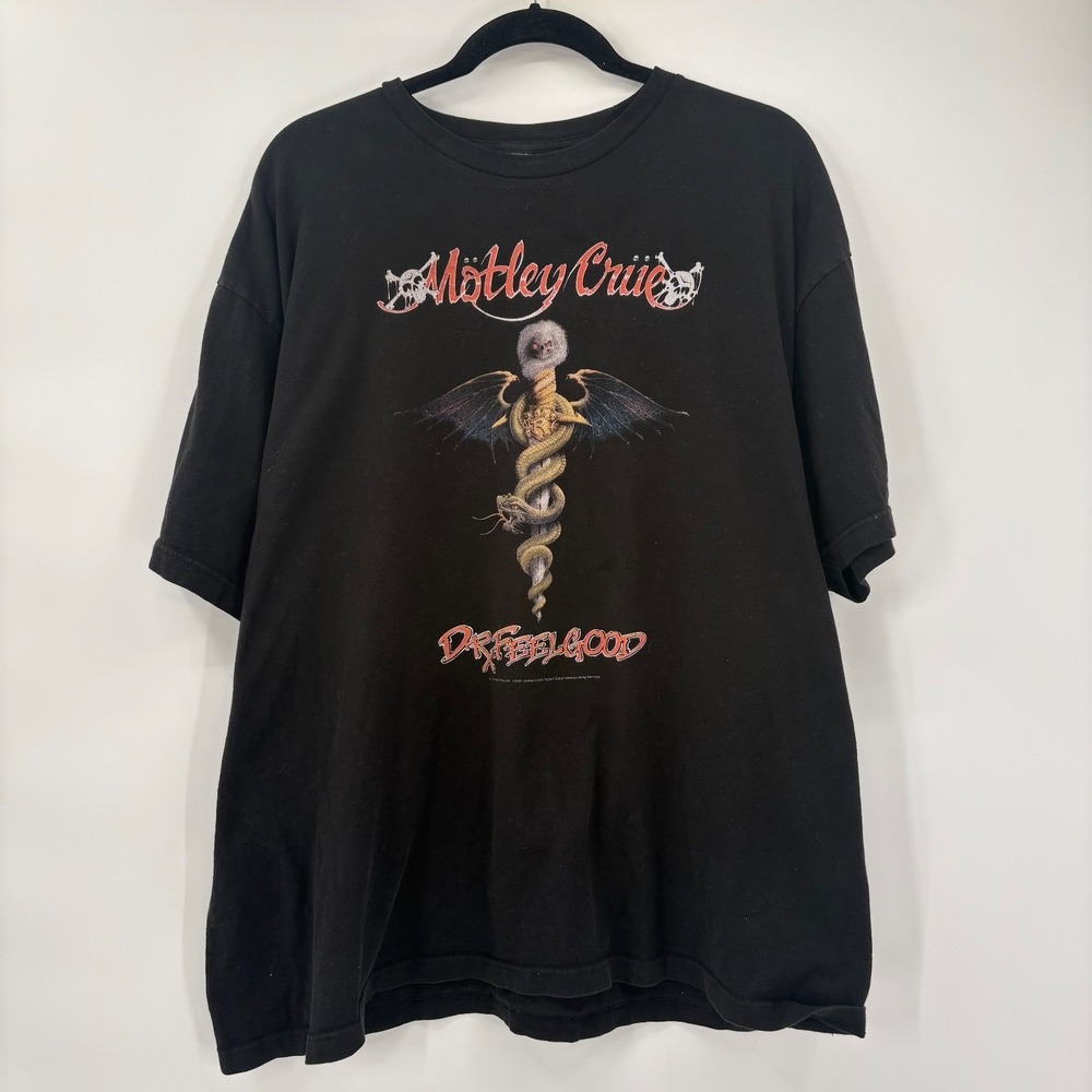 Motley Crue Mens 2XL Dr Feel Good Short Sleeve Shirt Graphic Band Tour Y2K Black
